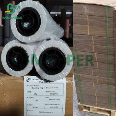 Papier śledzący 60gm Przejrzysty Papier Plotter Samll Rolls 880mm X 50m 100m 150m Karton